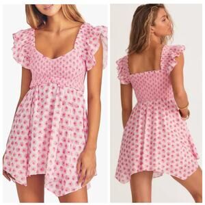 LoveShackFancy NWOT Athalia Pink Divine Floral Smocked Mini Dress size Large